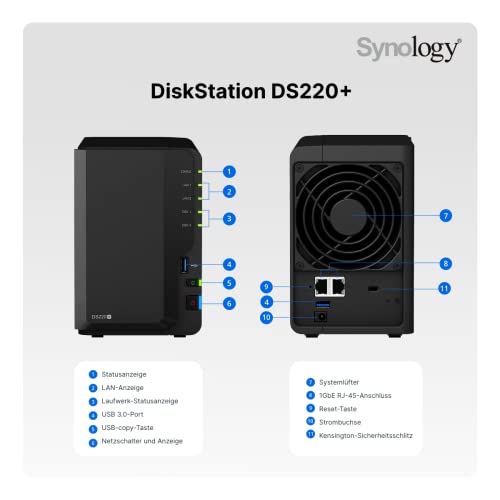 Synology DS220+ 2-Bay Diskstation NAS Intel Celeron J4025 2GB Ram 2xRJ-45 1GbE LAN-Port Bundle mit 2 x 4TB WD RED Plus HDD WD40EFZX - 6