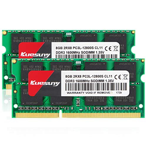 Kuesuny 16GB Kit (2 x 8GB) DDR3/DDR3L 1600 MHz Sodimm Ram PC3/PC3L-12800S PC3/PC3L-12800 1,5 V/1,35 V CL11 204 Pin 2RX8 Dual Rank Nicht-ECC ungepufferter Speicher RAM Ideal für Notebook-Laptop-Upgrade