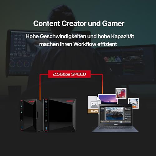 Asustor AS5402T Nimbustor 2 Gen2-2 Bay NAS Netzwerkspeicher Gehäuse, Quad-Core 2,0GHz CPU, 4xM.2 NVMe SSD Steckplätze, 2x2,5GbE Anschlüsse, 4GB DDR4 RAM, Gaming-Inspirierten NAS - 4