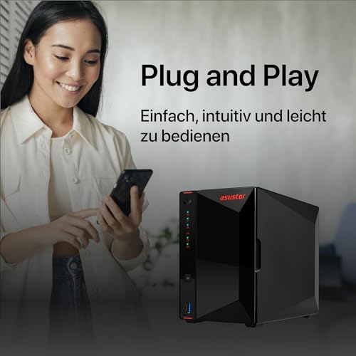 Asustor AS5402T Nimbustor 2 Gen2-2 Bay NAS Netzwerkspeicher Gehäuse, Quad-Core 2,0GHz CPU, 4xM.2 NVMe SSD Steckplätze, 2x2,5GbE Anschlüsse, 4GB DDR4 RAM, Gaming-Inspirierten NAS - 7
