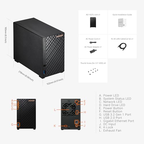 Asustor Drivestor 2 Lite AS1102TL, 2 Bay NAS Gehäuse Netzwerkspeicher, 1.7GHz Quad Core, 1GbE Port, 1GB RAM DDR4, Network Attached Storage für Cloud Speicher (Diskless) - 5