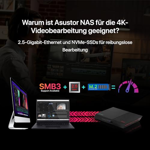 Asustor Flashtor 6 FS6706T - 6 Bay Reine M.2-SSD-NAS Netzwerkspeicher Gehäuse, Quad Core 2.0GHz, Six M.2 SSD Slots, Dual 2.5GbE Ports, 4GB RAM DDR4 (Diskless) - 4