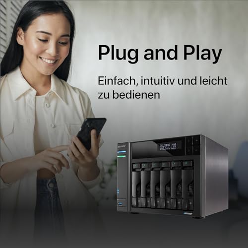 Asustor Lockerstor 6 Gen 2 AS6706T | 6 Bay NAS - Netzwerkspeicher Gehäuse, Quad Core 2.0GHz CPU, 4 M.2 PCIe 3.0 ssd Slot, 2 2.5GbE Port, 8GB RAM DDR4 - 6