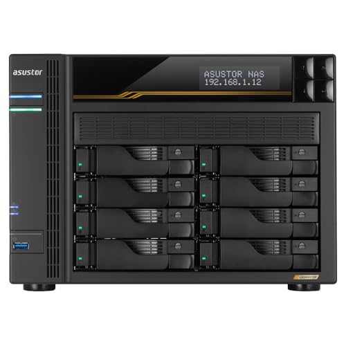 Asustor Lockerstor 8 Gen3 AS6808T 8 Bay NAS Netzwerkspeicher, AMD Ryzen Quad-Core 2.3 GHz, 16GB RAM ECC DDR5, 4 M.2 NVMe Slots, Dual 5GbE & Dual 10GbE Port, USB4 Type-C, Network Attached Storage - 4