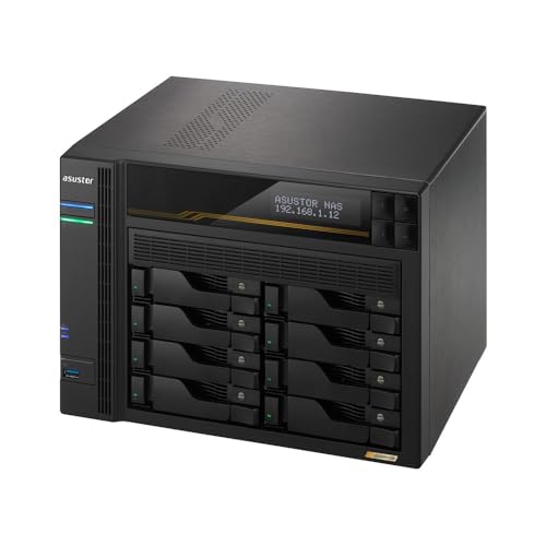 Asustor Lockerstor 8 Gen3 AS6808T 8 Bay NAS Netzwerkspeicher, AMD Ryzen Quad-Core 2.3 GHz, 16GB RAM ECC DDR5, 4 M.2 NVMe Slots, Dual 5GbE & Dual 10GbE Port, USB4 Type-C, Network Attached Storage - 5