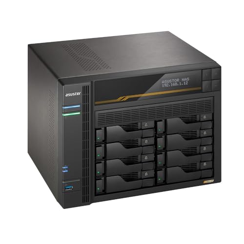 Asustor Lockerstor 8 Gen3 AS6808T 8 Bay NAS Netzwerkspeicher, AMD Ryzen Quad-Core 2.3 GHz, 16GB RAM ECC DDR5, 4 M.2 NVMe Slots, Dual 5GbE & Dual 10GbE Port, USB4 Type-C, Network Attached Storage - 6