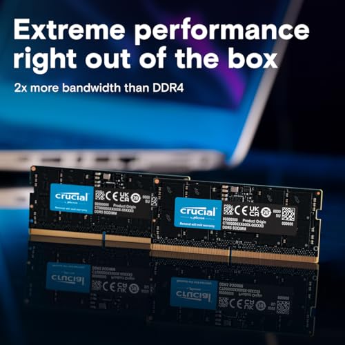 Crucial DDR5 RAM 32GB 4800MHz SODIMM, Arbeitsspeicher für Laptop/Notebook, Mini PC, Hochleistungs-RAM, CL40 - CT32G48C40S5 - 2