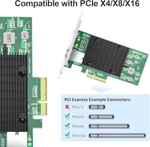 10Gtek für Intel X550-T1 10GbE PCI-E NIC Netzwerkkarte, Single Copper RJ45 Port with X550-AT2 Controller, 10Gbit PCI Express x4 LAN Adapter, Support Windows Server/Linux/ESX - 2