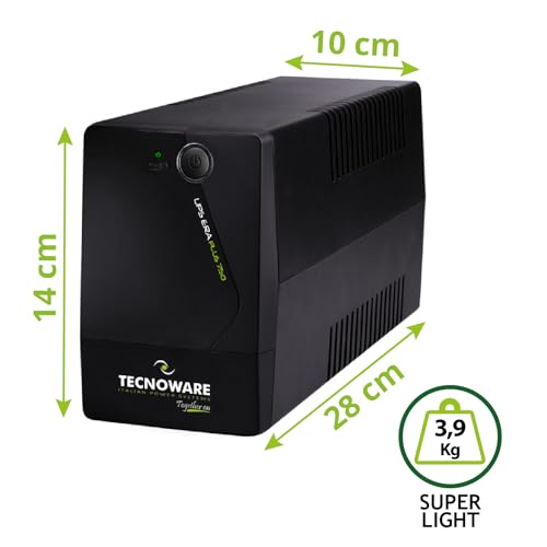 Tecnoware Power Systems - Unterbrechungsfreie Stromversorgung | 750 VA Schutz vor Stromausfällen | AVR Plus-Technologie | 10 Min Autonomie für PC, 40 Min für Modem | Geräuschlos, SINGLE, 750VA - 3