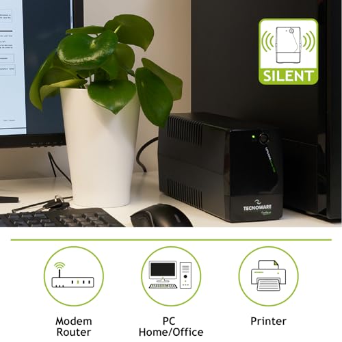 Tecnoware Power Systems - Unterbrechungsfreie Stromversorgung | 750 VA Schutz vor Stromausfällen | AVR Plus-Technologie | 10 Min Autonomie für PC, 40 Min für Modem | Geräuschlos, SINGLE, 750VA - 4