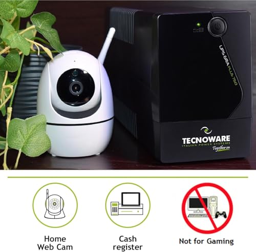 Tecnoware Power Systems – Unterbrechungsfreie Stromversorgung | 750 VA Schutz vor Stromausfällen | AVR Plus-Technologie | 10 Min Autonomie für PC, 40 Min für Modem | Geräuschlos, SINGLE, 750VA - 6