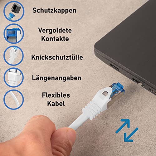 BIGtec 3m CAT.7 Patchkabel Netzwerkkabel Gigabit Patch DSL LAN Ethernet Kabel weiß Kupferkabel doppelt geschirmt (RJ45 Stecker Cat-7 S/FTP PIMF) - 2
