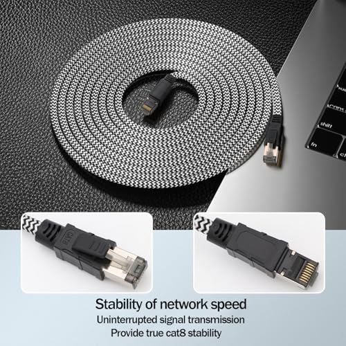 Qiuean Cat 8 3m Lan Kabel,Nylon Geflochtener Netzwerkkabel,40Gbps 2000MHz Hochgeschwindigkeits Ethernet Kabel,S/FTP Patchkabel mit Vernickelt Rj45-Stecker für Ps5/Laptop/Router/Gaming/Modem - 4