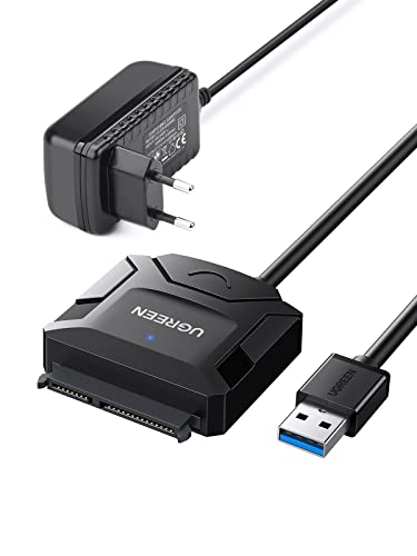 UGREEN USB 3.0 auf SATA Kabel UASP USB SATA Kabel USB 3.0 SATA Kabel Festplatten Dockingstation für 2,5"/3.5" SATA I II III Festplatten Laufwerke HDD/SSD mit 12V/2A EU Netzadapter