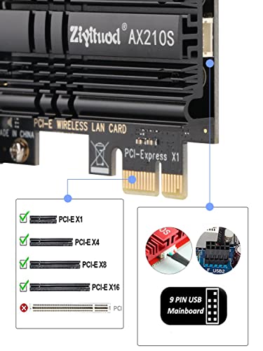 WLAN Karte, Intel AX210 Bluetooth5.2, Bis zu 5400Mbit/s Tri-Bands(6G/5G/2.4G) WLAN PCIe WiFi 6 Karte für Windows 11/10(64bit) - 6
