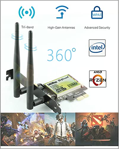 ZYT WLAN Karte PCIe WiFi 6E Bluetooth 5.2, Intel WiFi 6E AX210, Bis zu 5400Mbit/s PCIe WiFi 6 Karte, 6G/5G/2.4G WLAN Netzwerkkart für PC Windows 11/10(64bit) - 3