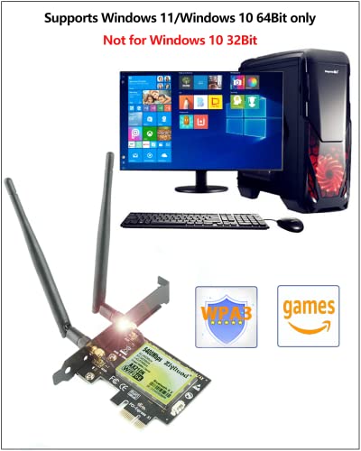 ZYT WLAN Karte PCIe WiFi 6E Bluetooth 5.2, Intel WiFi 6E AX210, Bis zu 5400Mbit/s PCIe WiFi 6 Karte, 6G/5G/2.4G WLAN Netzwerkkart für PC Windows 11/10(64bit) - 5