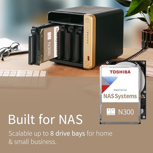 Toshiba 4TB N300 NAS 3.5’’ SATA Internal Hard Drive. 24/7 Operation, Supports 1-8 bay systems, 128MB Cache, 180TB/Year workload, 3yr Warranty (HDWQ140UZSVA). - 2