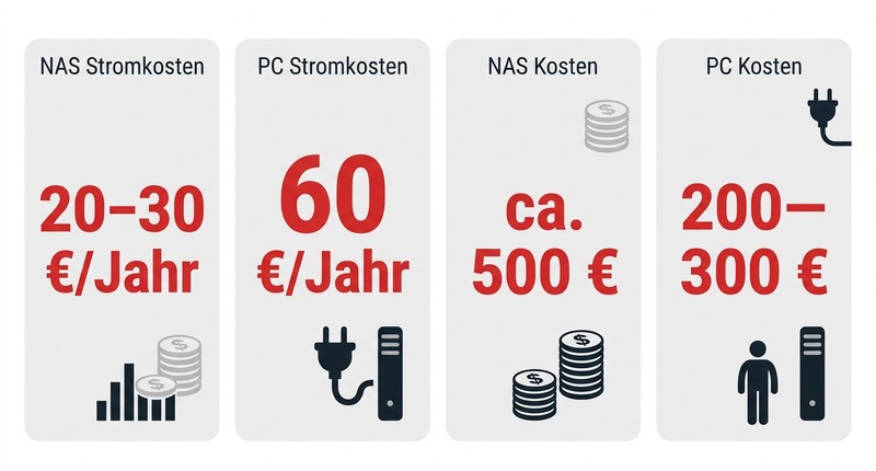 NAS vs. PC: Stromkosten ab 20€